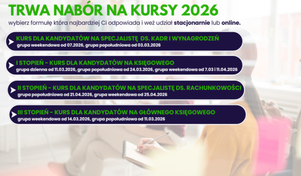 Serdecznie zapraszamy do zapisów, liczba miejsc na kursach jest ograniczona