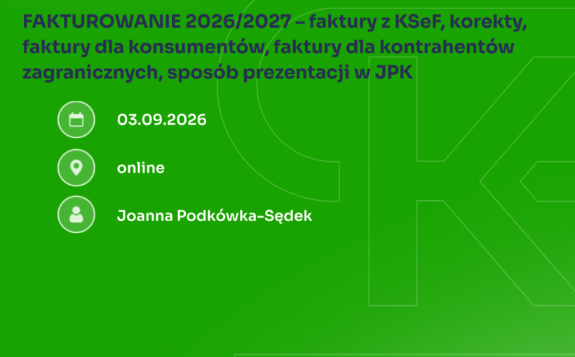 FAKTUROWANIE  2026/2027 - szkolenie ONLINE