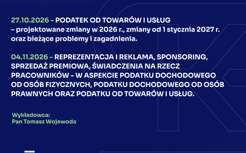 Serdecznie zapraszamy na szkolenia ONLINE, które poprowadzi Pan Tomasz Wojewoda